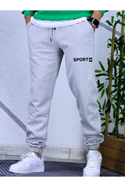 TREND ALİSSE Γκρι εμπριμέ ανδρικό παντελόνι Jogger Sweat - Ελαστικά πόδια