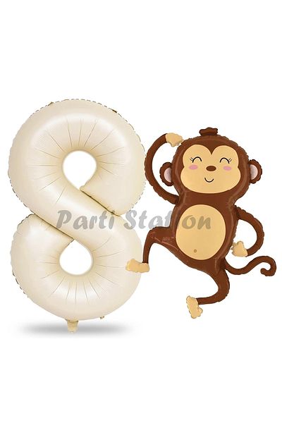 Parti Station 8 Year Old Safari Monkey Balloon Set - Cute and Cream Figure