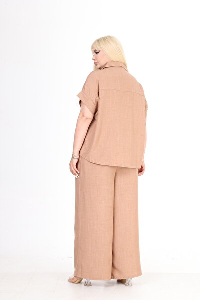 MJORA Linen Suit - Powder Palazzo Pants and Shirt