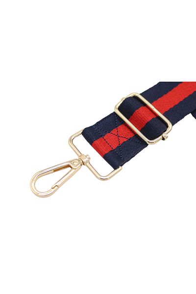 Anatolia Adjustable Cut Navy Blue-Red Striped Bag Strap - 4cm X120Cm