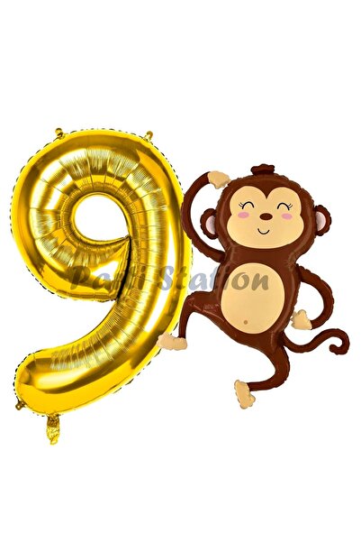 Parti Station مجموعة بالونات قرد سفاري لعمر 9 سنوات - بالونات أرقام لطيفة وذه...