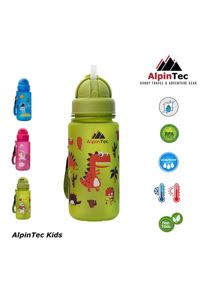 AlpinTec Green Tritan Dinosaur 400 ml Water Bottle - Children's Straw