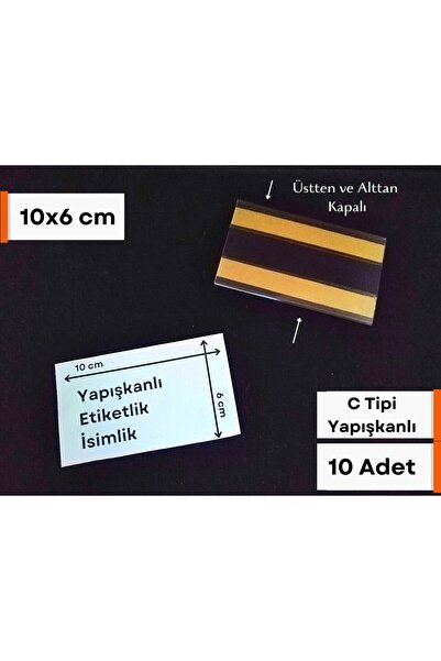 Şeffaf Etiket 10 Adet C Tipi 6x10 Cm Depo Ürün Etiketliği Şeffaf Yapışkanlı E...