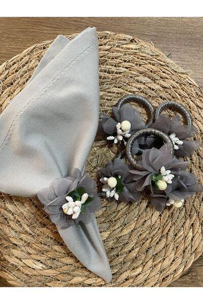 PiyaCraft Gray Floral Napkin Ring Set of 6