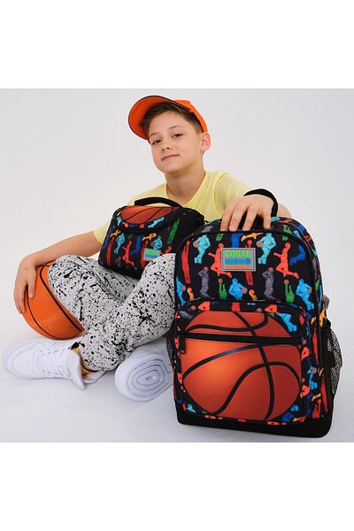Coral High Set de genți de școală din 3 piese cu model de baschet negru pentru copii 0123471