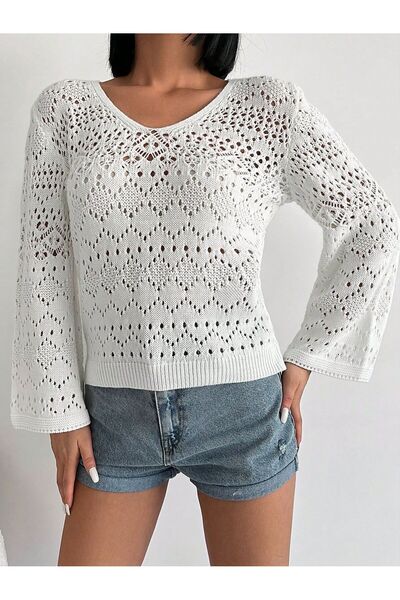 ATEMODAA Design ajurat cu decolteu în V pentru femei