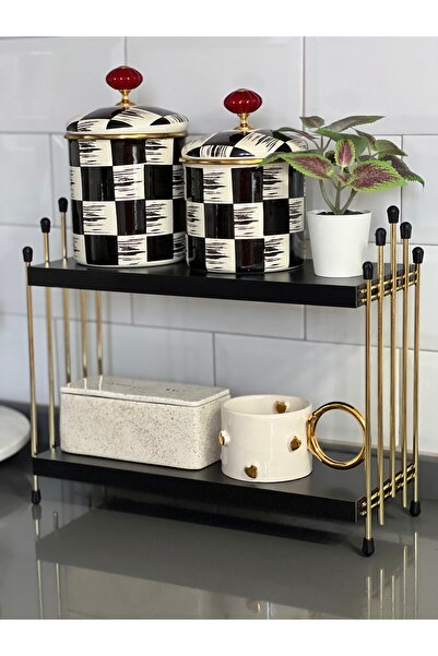 GUHEF İKİLİ TEL RAF Mutfak Raf GOLD SİYAH Tezgah Üstü Raf Kahve Köşesi Raf Ba...