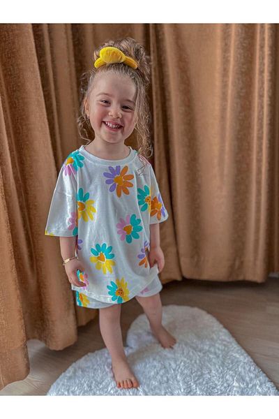 Kamber Sisters Floral Patterned Shorts Set for Girls