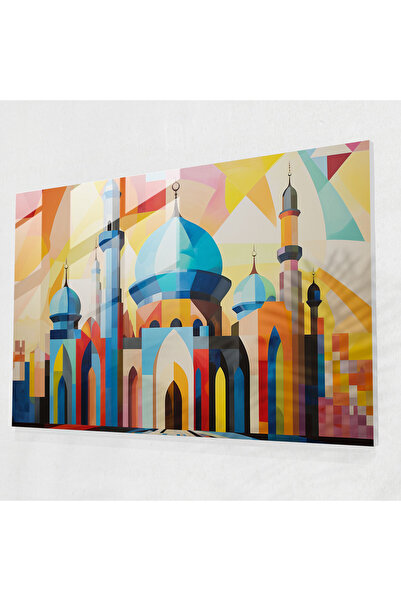 PaintedAnarchy Abstract Mosque Glass Print, Vibrant Geometric Patterns, Mosqu...