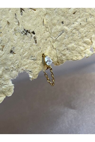 ds denizden silver Tekli Gümüş Damla Taşlı Halka Piercing - 1 Adet