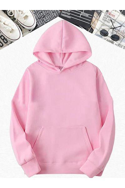 BENROMA Unisex ροζ oversize φούτερ με κουκούλα
