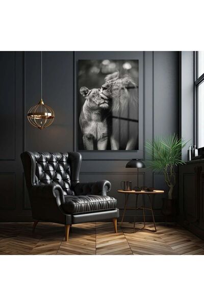 TAULART Mutlu Sevgili Aslan Ailesi Cam Tablo, Ev Ve Ofis Hediyesi Yüksek Çözünürlüklü 4mm Cam Tablo