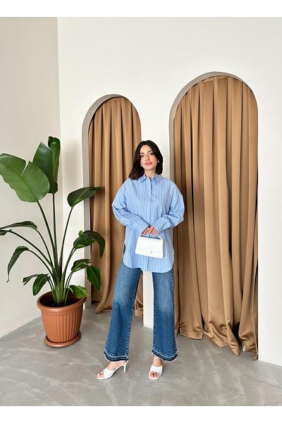 ELBEY Cămașă casual oversize cu dungi bleumarin