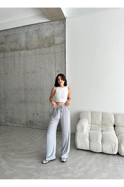 ELBEY Γκρι Oversize φαρδύ δεμένο παντελόνι