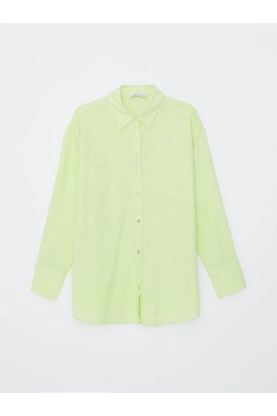 LC Waikiki LCW Vision - Lime Green Oversize Women's Shirt, SoliD Long Sleeve
