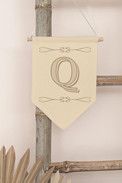 Postifull Kids Room Decor, Wall Ornament, Wooden Baby Room Decor, Canvas Pennant, Boho Monogram Letter Q