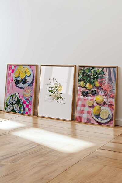 Postifull Maximalist Tablo Seti, 3 Adet Ahşap Çerçeve ve Poster - Yatak Odası, Mutfak, Salon Duvar Dekorasyon