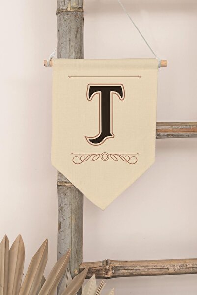 Postifull Decor pentru camera copiilor, ornament de perete, decor din lemn pentru camera bebelusului, streamer din panza, litera T maro