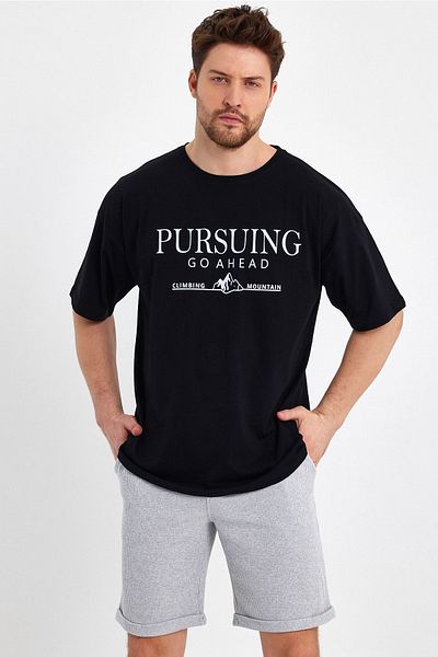 Mad&Calf Ανδρικό μπλουζάκι Pursing Go Ahead με στάμπα μεγάλου μεγέθους