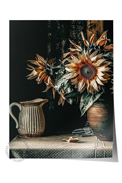 Postifull Rustic Çerçevesiz Poster, İskandinav Kahverengi Tablo, NO:106 Ayçiç...