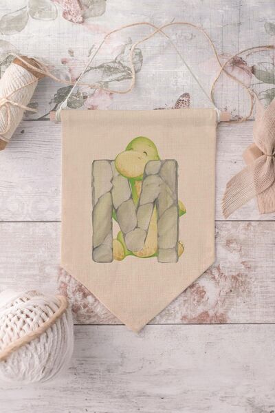 Postifull Kids Room Decor, Wall Ornament, Wooden Baby Room Decor, Canvas Pennant, Safari and Animal Letter m