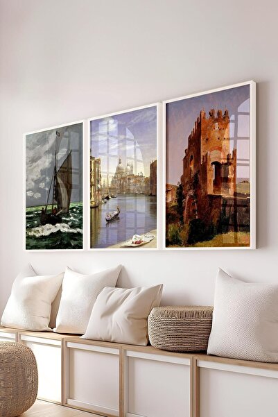 Postifull Vintage Painting Set, 3Pcs White Frame and Poster - Bedroom, Kitchen, Living Room Wall Decoration