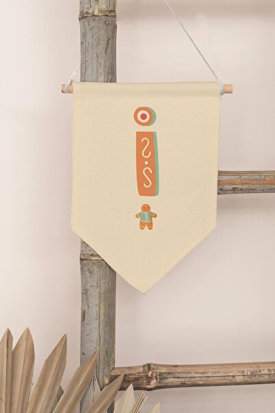 Postifull Children's Room Decor, Wall Ornament, Wooden Baby Room Decor, Canvas Pennant, Orange Cookie Pattern I Har
