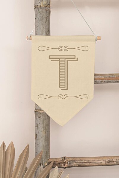 Postifull Children's Room Decor, Wall Ornament, Wooden Baby Room Decor, Canvas Pennant, Boho Monogram Letter T