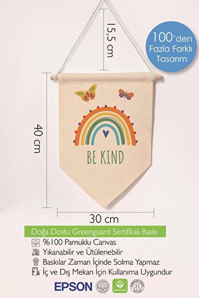 Postifull Çocuk Odası Dekor, Duvar Süsü, Ahşap Bebek Odası Dekor, Canvas Flama, Be Kind - Renkli