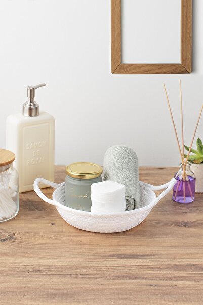 Porsima 15289 Coș rotund decorativ din răchită alb - Bol pentru pâine organiz...