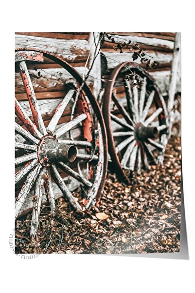 Postifull Poster rustic fără rame, pictură nordică maro, NR:92 Fotografie cu roți din lemn, verticală