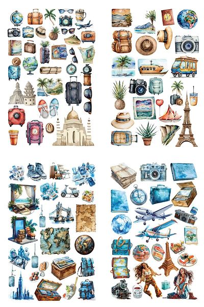 Postifull Set de autocolante pentru jurnal cu timbre de călătorie, 100 de bucăți - caiet și carte