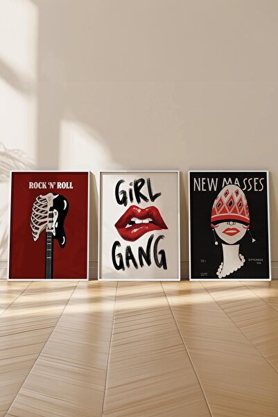 Postifull Vintage Painting Set,3Pcs White Frame and Red Poster - Bedroom, Kitchen, Living Room Wall Decor