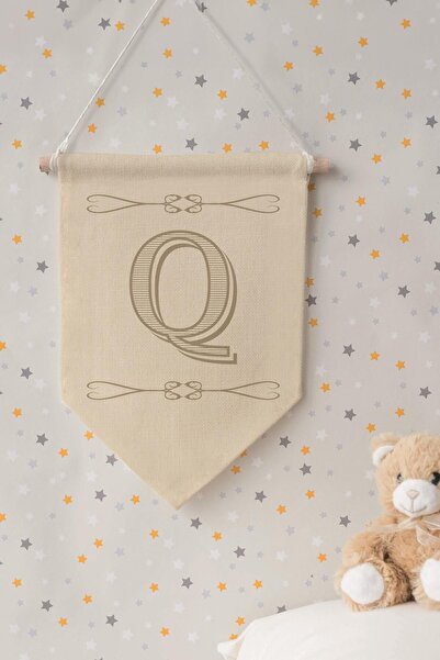 Postifull Kids Room Decor, Wall Ornament, Wooden Baby Room Decor, Canvas Pennant, Boho Monogram Letter Q