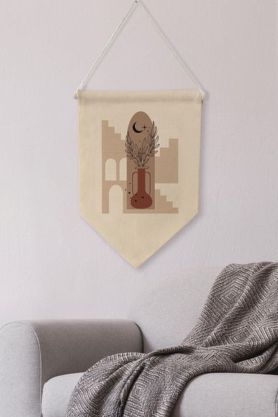 Postifull Κάλυμμα Boho Canvas Duar με μοτίβο φλόγας - με κρεμάστρα, NO:460
