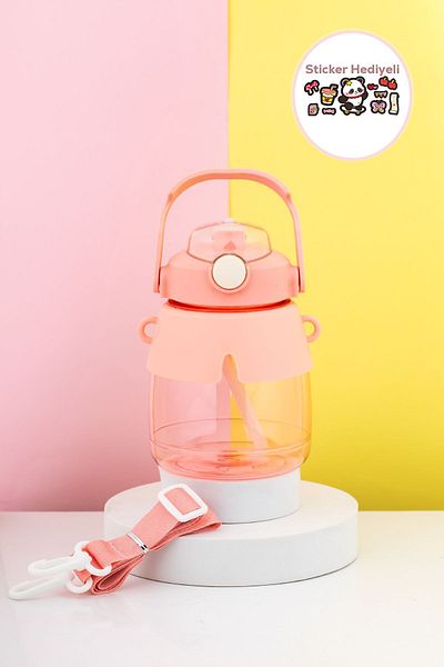 Porsima 21.0007 Water Bottle with Straw and Strap with Straw Sticker Gift - 1000 ml