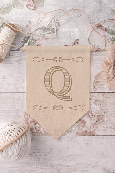 Postifull Kids Room Decor, Wall Ornament, Wooden Baby Room Decor, Canvas Pennant, Boho Monogram Letter Q