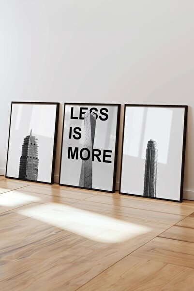 Postifull Siyah Beyaz Tablo Seti, 3 Adet Siyah Çerçeve ve Mimari Poster - Yatak Odası, Mutfak, Salon Dekoru