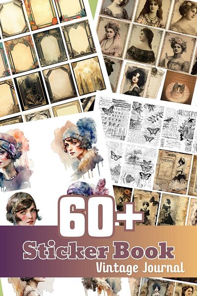 Postifull Set de 60 de autocolante vintage de dimensiuni mari - caiet, carte de etichete și jurnal