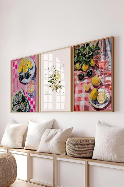Postifull Maximalist Tablo Seti, 3 Adet Ahşap Çerçeve ve Poster - Yatak Odası, Mutfak, Salon Duvar Dekorasyon