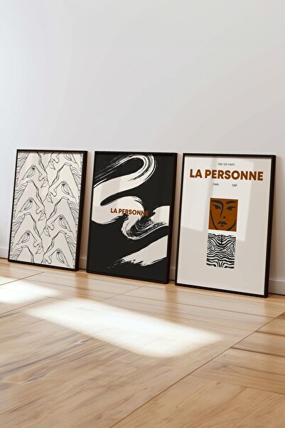 Postifull Kırmızı Vintage Tablo Seti, 3 Adet Siyah Çerçeve ve Poster - Yatak Odası, Salon, Mutfak Dekoru