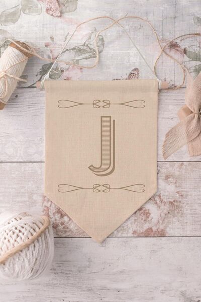 Postifull Kids Room Decor, Wall Ornament, Wooden Baby Room Decor, Canvas Pennant, Boho Monogram Letter J