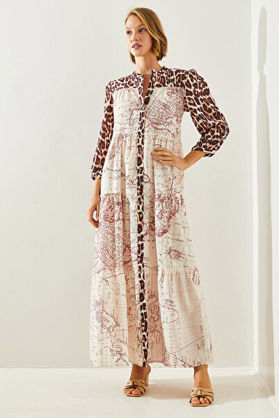 Bianco Lucci LeoparD DetaileD Μακρύ Γυναικείο Φόρεμα - ButtoneD, 22176 60251722