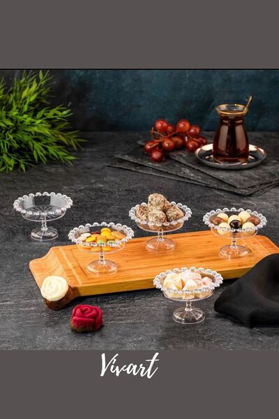 Vivart 12 li Boncuklu Mika Akrilik Lokumluk Şık Kahve Yanı Sunum Çikolata Lok...