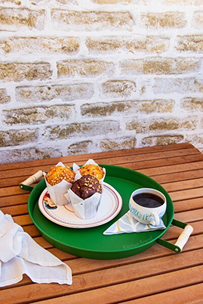 kitchen trend 3 Piece Metal Tray with Wooden Handles Tea Tray Coffee Tray Presentation Tray Set (RED,GREEN,WHITE)