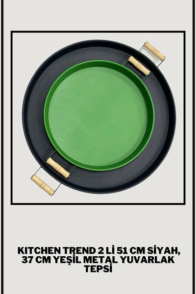 kitchen trend 51 Cm Black 37 Cm Green 2 Piece Metal Round Tray Presentation Tray Tea Coffee Tray