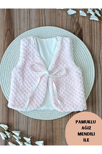 Bebella Pink Arya Fabric - Cotton Baby Girl Vest with Front Ribbon