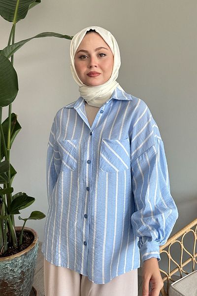 InStyle Cămașă lejeră cu dungi Baby Blue