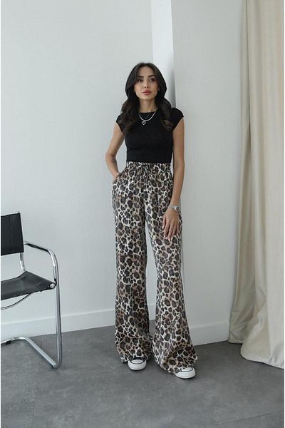 Lady Pixie Shiny Patterned Leopard Draped Trousers