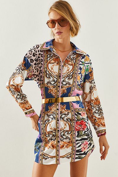 Bianco Lucci Chain Patterned Women's Shirt Dress - 2252 60251718